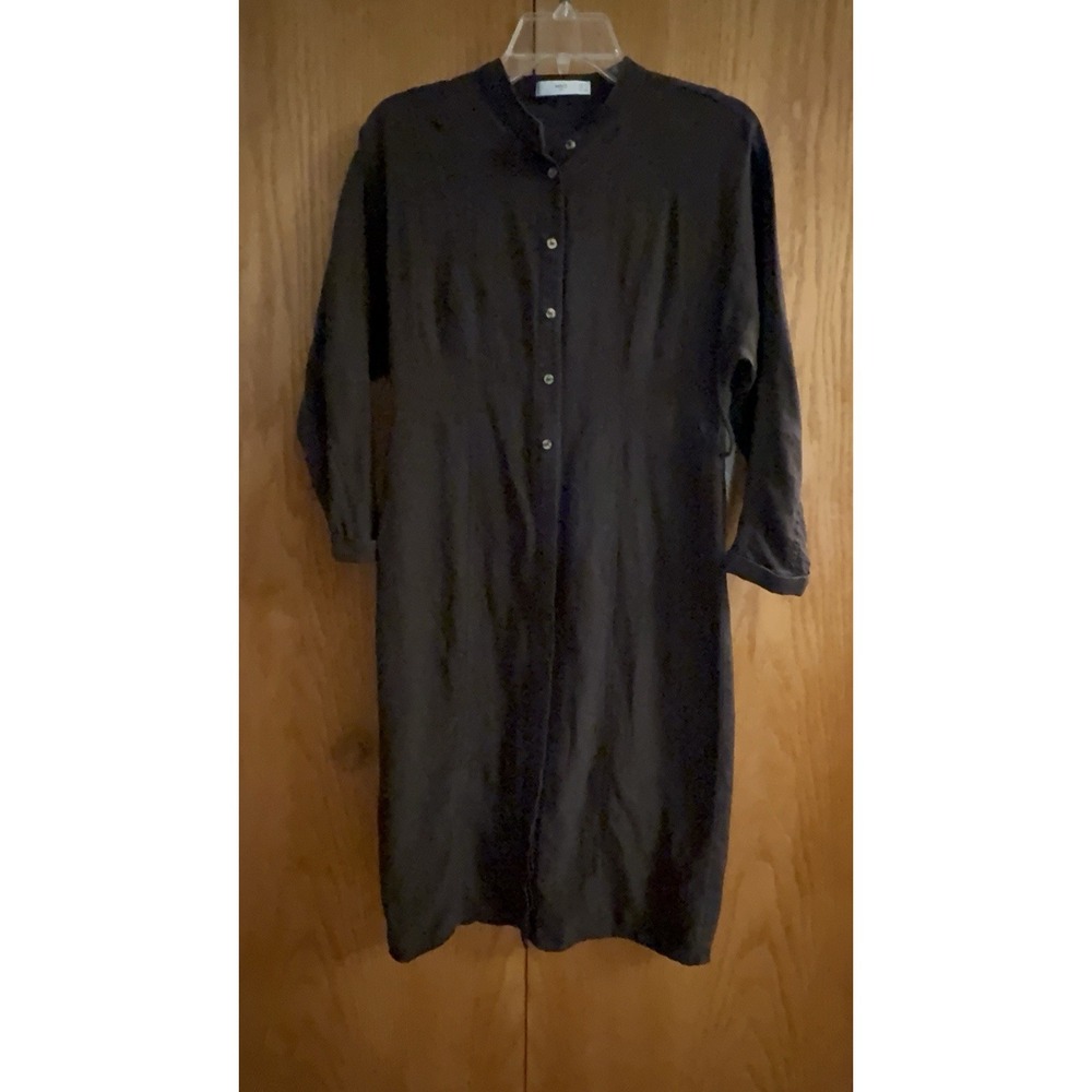 MNG Suit Camp Shirt‎ Dress Wms XS Lyocell Chocolatey Black Preppy Office Fall